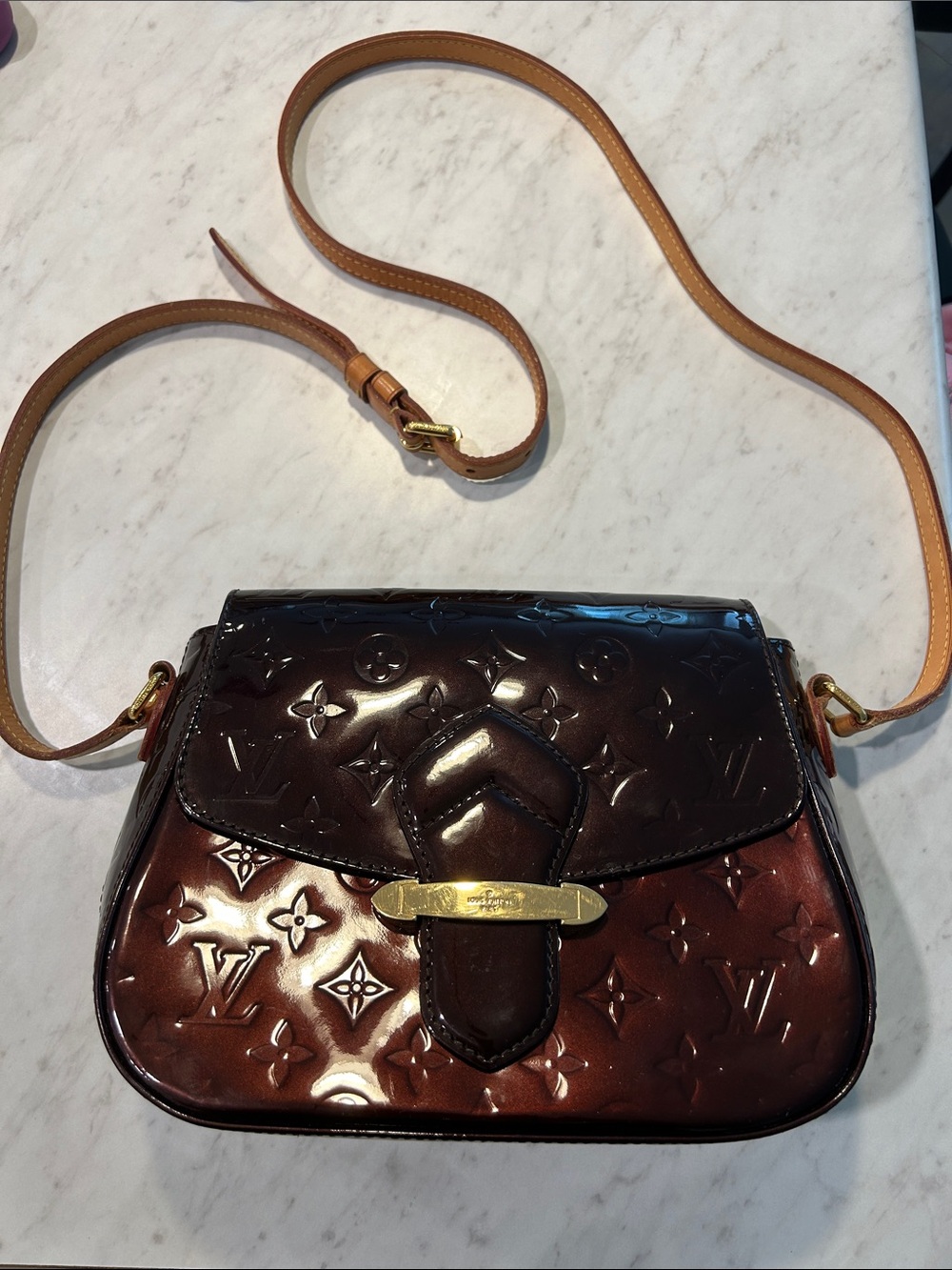Louis Vuitton Brown Cherry Vernis Monogram Crossbody with Vachetta Strap